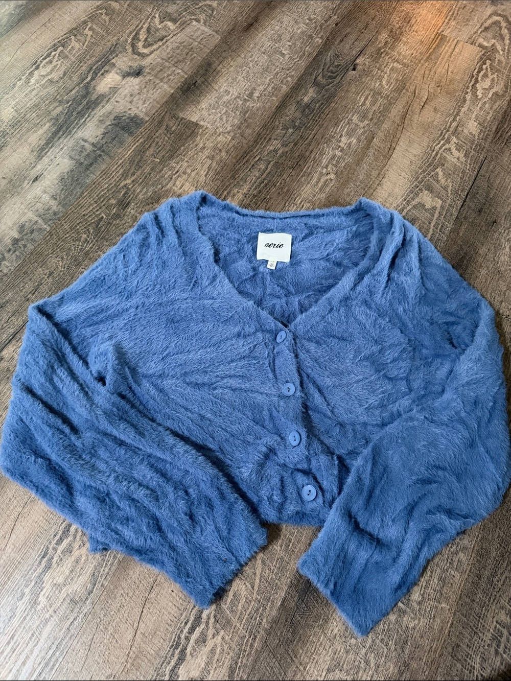 aerie Fuzzy Blue V-Neck Button Cardigan